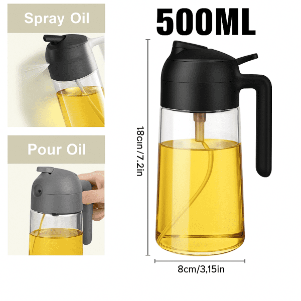2-in-1 Olive Oil Dispenser & Sprayer Bottle – 500ml for Cooking, BBQ & Baking - Image 2