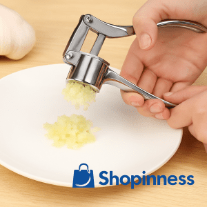 Stainless Steel Garlic Press – Manual Handheld Crusher & Mincer Tool for Kitchen Cooking