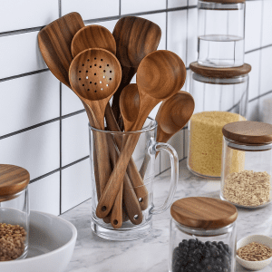 7-Piece Premium Teak Wooden Cooking Utensils Set – Non-Stick, Heat-Resistant Kitchen Tools