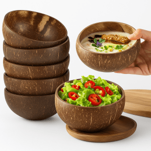 Natural Coconut Shell Bowl – Eco-Friendly Wooden Salad & Dessert Bowl