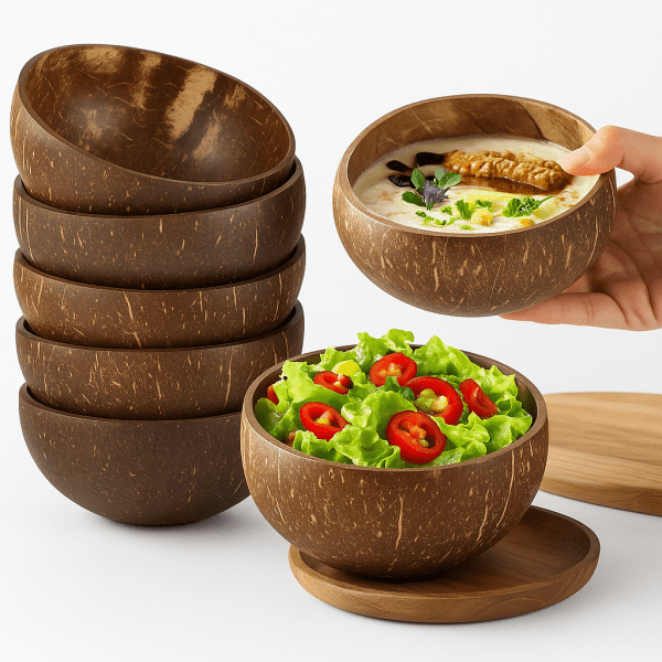 Natural Coconut Shell Bowl – Eco-Friendly Wooden Salad & Dessert Bowl