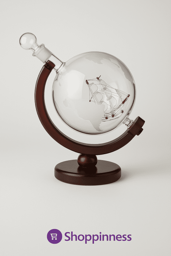 900ML Creative Globe Decanter Set with Lead-free Carafe Exquisite Wood-stand and 2 Glasses Whiskey Decanter Globe Grade Gift - Image 2