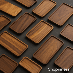 Natural Wooden Serving Tray – Rectangular Snack & Tea Plate, Real Walnut Wood for Home & Hotel Use