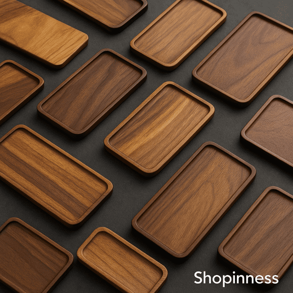 Natural Wooden Serving Tray – Rectangular Snack & Tea Plate, Real Walnut Wood for Home & Hotel Use