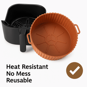 airfryer silicone basket reusable tray non-stick silicone air fryer liner in use heat-resistant silicone tray for air fryer cooking