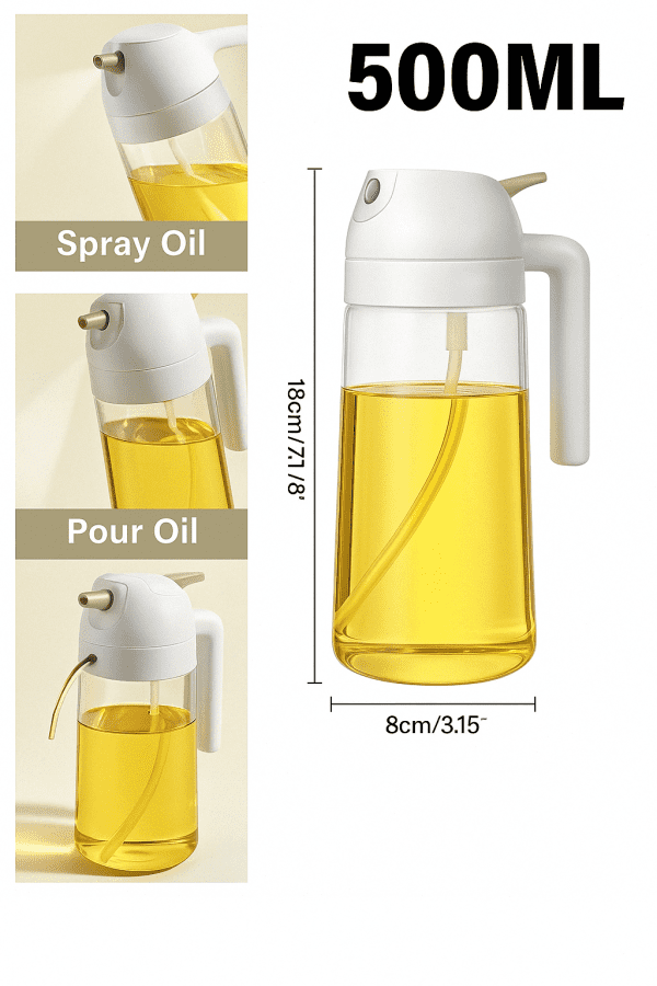 2-in-1 Olive Oil Dispenser & Sprayer Bottle – 500ml for Cooking, BBQ & Baking
