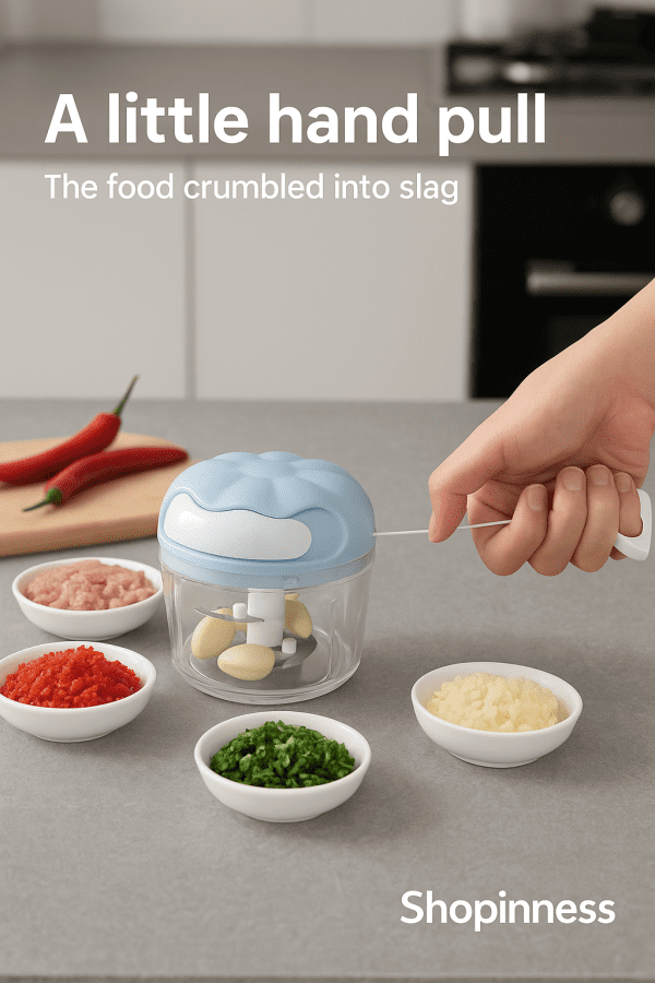 Manual Garlic Masher – Hand Pull Chopper for Minced Garlic & Vegetables, Blue/Pink