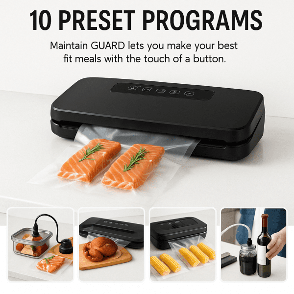 SealMaster™ 140W Vacuum Sealer – Dual Heat Sealing, Built-In Cutter, LED Countdown Display & Pulse Mode