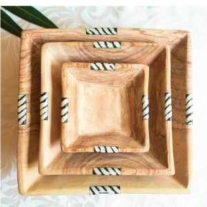 A Set of African Olive Wood Squared Salad Bowls