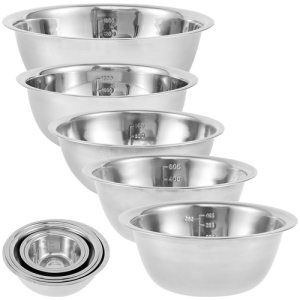 5Pcs Salad Mixing Bowl Set Stainless Steel Multipurpose Soup Basin 5