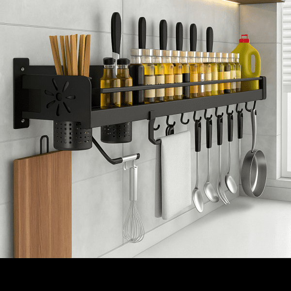 Wall-Mounted Kitchen Organizer Shelf – Multi-Function Spice Rack & Knife Holder - Image 2