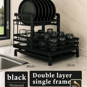 Double-Layer Dish Rack with Rustproof Steel Frame for Kitchen