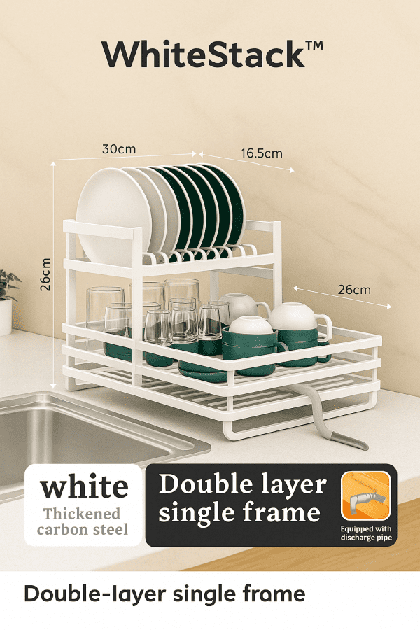 DryStack™ Double-Layer Dish Rack – Rustproof Steel Drainer - Image 2