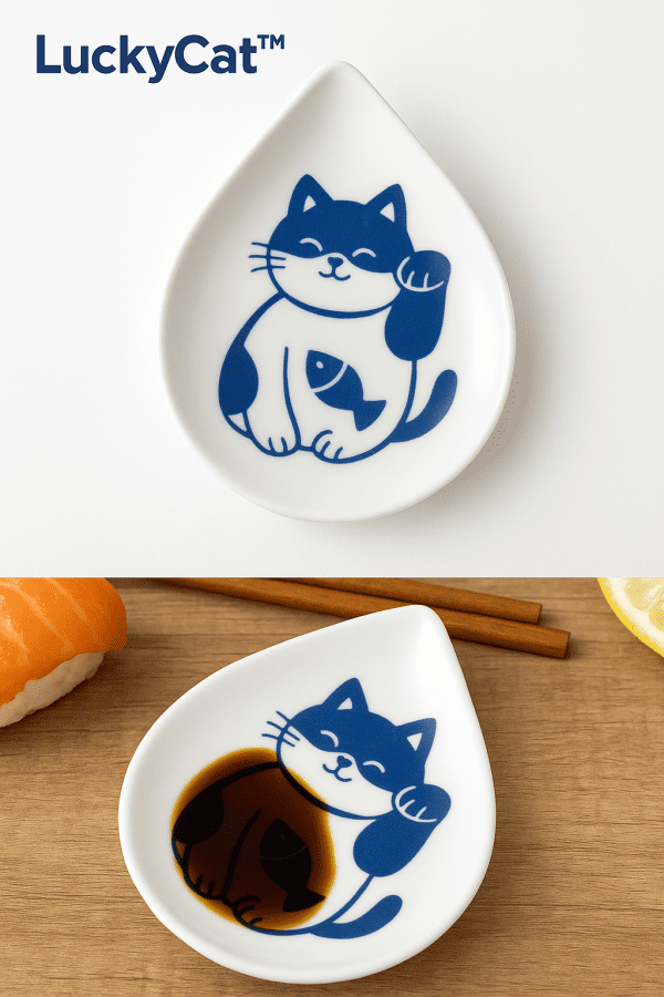 Japanese Style Ceramic Dessert Sauce Dish Tableware Creative Cute Cartoon Lucky Cat Pattern Water Drop Shape Fruit Sushi Plates - Image 2