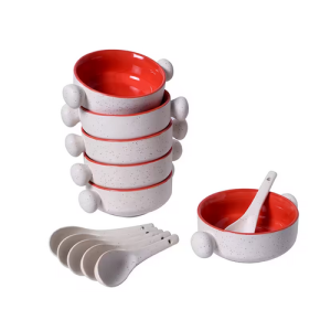 Stoneware soup bowl with round handles Set of 6