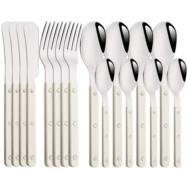 Beige Silver Cutlery Set – Stainless Steel with Acrylic Handle